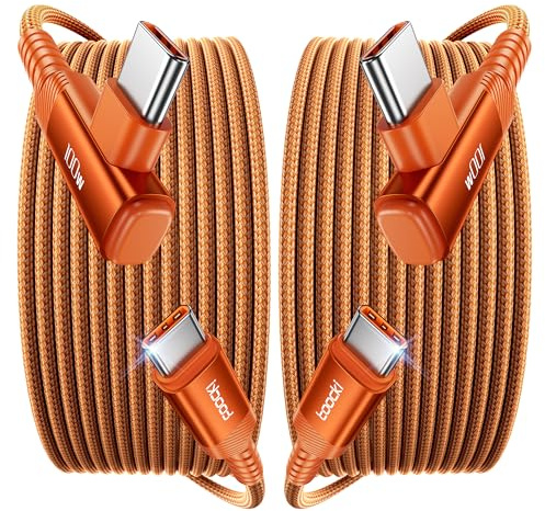 toocki Cable USB-C Carga Rapida 100W [2Pack 1M], Tipo C 90 Grados, Naranja | 5A Carga Rápida USB-C, Cable 90°, Trenzado Durable para iPhone 17/16/15 Pro/MacBook Air/Galaxy S25/S24, Ideal Gaming/Oficina