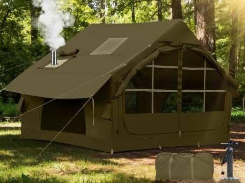 Inflatable Tents for Camping with Stove Jack, 4 Person Easy Setup Blow Up Tents for 4 Seasons Waterproof Inflatable Air Tent,Glamping Tent House