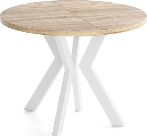 Runder Esstisch Ausziehbar 100-200 cm XXL Groß – Verlängerbar, für 5-10 Personen mit Weißen Holzbeinen – Tisch für Wohnzimmer & Esszimmer in Eiche Sonoma Hellbraun