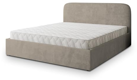 Masseno Polsterbett RENIVE K 120x200 cm, Doppelbett, Bettkasten, Stauraum, Lattenrost Und Kopfteil - Beige, Paros 02