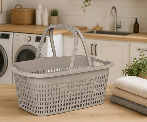 Ebaxx 32 Liter Henkel Wäschekorb mit Griffen aus Kunststoff Sandgrau