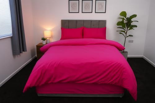ARLINENS Plain Dyed Duvet Quilt Cover Bedding Set With Pillowcase in Following Colours and Sizes (Double, Fuschia)