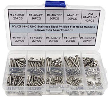 HVAZI #4-40 UNC Edelstahl Phillips Flachkopf Maschinenschrauben Muttern Sortiment Kit