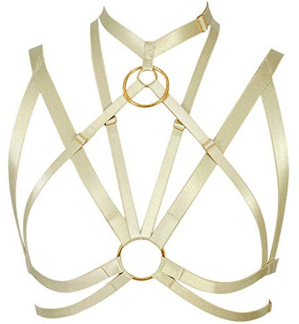 Damen Punk Harness Körper ärmelloser BH Straps Korsett Rock Strumpfband Gürtel Brustgurt Geschirr Gothic Tanzen Halloween-Fest Klassische BHS (Gelb)