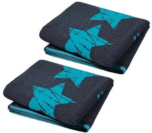 aqua-textil Boston Saunatuch Doppelpack 80 x 200 cm dunkel blau türkis Baumwolle Strandlaken Frottee Badetuch Handtuch