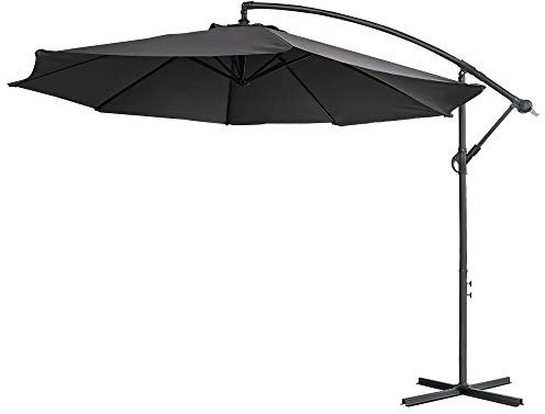 LZQ ALU Sonnenschirm Balkon Gartenschirm 300CM Terrassenschirm Marktschirm Ampelschirm Strandschirm Kurbelschirm mit UV Schutz 40+ für Garten, Terrasse, Balkon(Ø3M,Dunkelgrau)