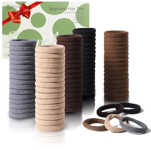 Bessrung 100PCS Brown Seamless Elastic Hair Ties No Damage for Women Girls