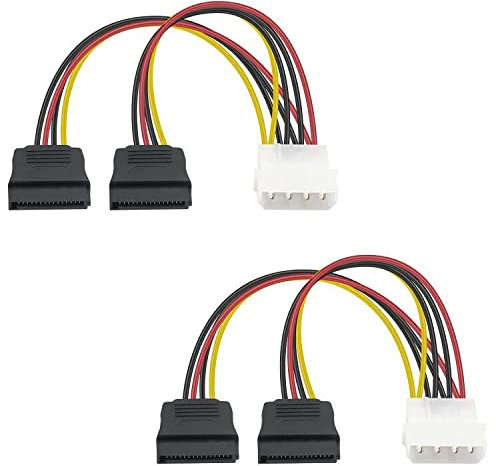 Duttek Cavo di alimentazione SATA, da Molex a Sata, 4 pin maschio IDE a Dual Sata a 15 pin femmina Y Splitter cavo di alimentazione connettore utilizzato 20 cm (confezione da 2)