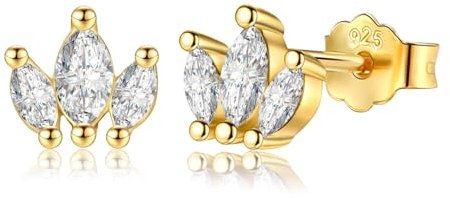 MASOP Blatt Zweig Ohrstecker Gold Zirkonia Kleine Ohrringe Silber 925 Vergoldet Geschenke für Damen Frauen Mädchen Freundin