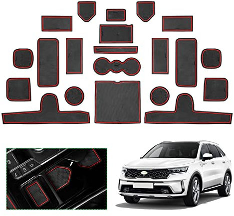 GAFAT Ki-a Sorento 2021-2024 2025 Antirutschmatten, Sorento MQ4 2023 Gummimatten für Mittelkonsole, Aufbewahrungsbox, Organizer, Handschuhfach, Türnaht, Sorento Zubehör (Rot)