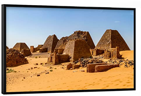 artboxONE Poster mit schwarzem Rahmen 45x30 cm Architektur Die Pyramiden bei Meroe im Sudan - Bild Pyramide