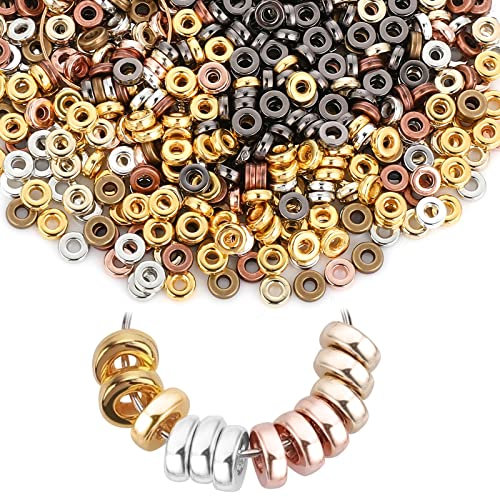 Abeillo 800 Stück Spacer Beads 6mm Flache Zwischen Perlen Metall Lose Perlen Quetschperlen Abstandshalter Perlen Mischfarbe Metallperlen für Armbänder Halskette Schmuck Basteln