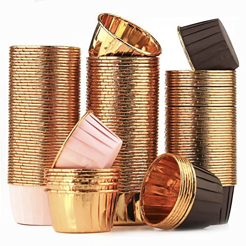 150 Stücke Muffinförmchen Papier, Wasserdicht und Ölfest Backförmchen papier, Cupcake Formen Papier für Heim oder Party - 50 Stücke Kaffee Gold, 50 Stücke Roségold und 50 Stücke Gold