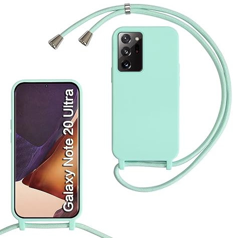 MBSLFY Silikon Handykette für Samsung Galaxy Note 20 Ultra Hülle mit Band,Silikon Necklace Handyhülle mit Abnehmbar Kordel zum Umhängen Stossfest Bumper Handy Schutzhülle für Note 20 Ultra, Minz grün