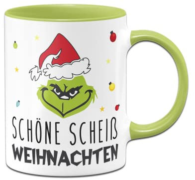 Tassenbrennerei Grinch Tasse - Schöne S Weihnachten - Weihnachtstasse mit Spruch lustig - Anti Weihnachten (Hellgrün)