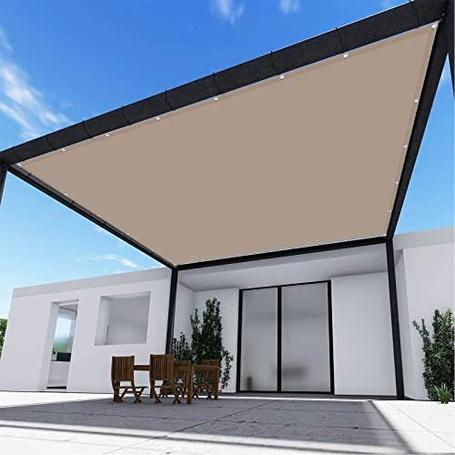 Sun Segel Sonnensegel 10x10M wasserabweisend Quadrat Balkon Outdoor Sunsegel Schattenspender PES Polyester 98% UV-Block mit Edelstahl Zubehör, Khaki