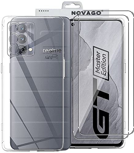 NOVAGO Compatible con Realme GT Master Edition - Pack completo - Carcasa resistente transparente + 2 protectores de pantalla de cristal templado (transparente)