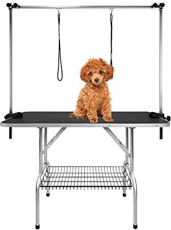 LILIIN Trimmtisch für Hunde, Klappbar Schertisch Hundepflegetisch Höhenverstellbar, Tierpflegetisch Hundefrisiertisch Badetisch bis 60 KG, Schwarz, 113×60×76cm