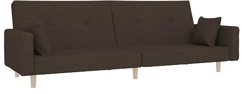 vidaXL Schlafsofa 2-Sitzer, Sofa mit 2 Kissen, Schlafcouch für Wohnzimmer Heimkino Büro, Couch Sofabett Tagesbett Gästebett, Dunkelbraun Stoff