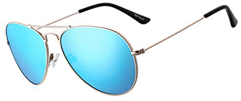 Rocf Rossini Polarisierte Pilotenbrille Damen Verspiegelt Piloten Sonnenbrille Herren Retro-Brillen Unisex UV400 Schutz mit Box(Gold/Ice blue)