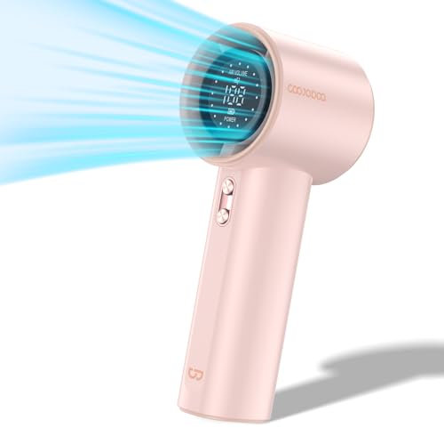 GOOJODOQ Ventilateur Portable à Main, Mini Ventilateur Turbo Portable, Charge USB-C, Batterie 4000 mAh pour Les Voyage/Camping/Extérieur (Rose)