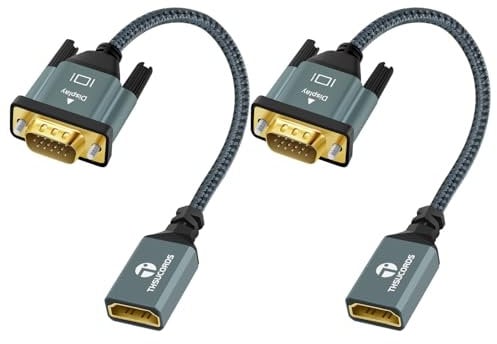 Thsucords Cable Adaptador HDMI a VGA 0,3M 2 Unidades, Nailon Trenzado HDMI Hembra a VGA Macho, Extensor de Extensión Compatible con PC, Computadora, Escritorio, Laptop, Monitor, Proyector HDTV