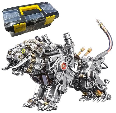 Funwetrike 3D Metal Puzzles for Adults, Steampunk Mechanical Bengal Tiger Metal Jigsaw with Light and Tool, Home Decor Creative Birthday Gift (700+PCS)