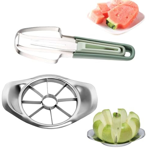 4pcs Apple Corer, Watermelon Cutter, Apple Slicer, Water Melon Cutter, Stainless Steel Ultra-Sharp Apple Cutter and Watermelon Popsicle Cutter, Suitable for Apples, Oranges, Potatoes, Watermelons