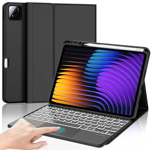 Tastiera con Trackpad per Xiaomi Pad 7 11.2 2025, Custodia Tastiera per Xiaomi Pad 7 11.2, Italiana QWERTY Tastiera Retroilluminata Bluetooth Staccabile per Tablet Xiaomi Pad 7/7 Pro 2025, Nero