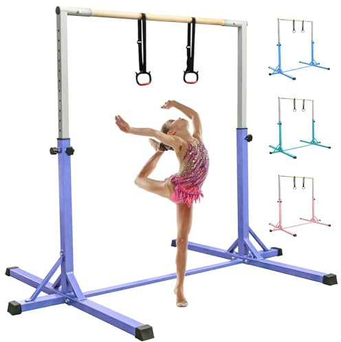 FBSPORT Gymnastikstange, horizontale Stange mit Gymnastikringen für Kinder, 13 höhenverstellbar, Junior-Training, Kip-Bar, Gymnastik-Trainingsgerät für Zuhause, Fitnessstudio, Innenbereich, Garten,