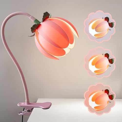 WLHONG Clip on Light Flower Table Lamp,Desk Lamp with Clamp,3 Colours Modes LED Reading Light 360° Flexible Gooseneck Infinitely Dimmable Bedside Lamp Office Bedroom Dorm Home Decoration