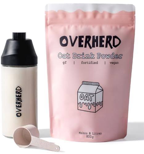 Overherd Oat Milk Powder Starter Set - Includes 8 Litre Pouch, Glass Bottle & Scoop - Vegan, Dairy Free & Gluten Free Coffee Creamer Bundle
