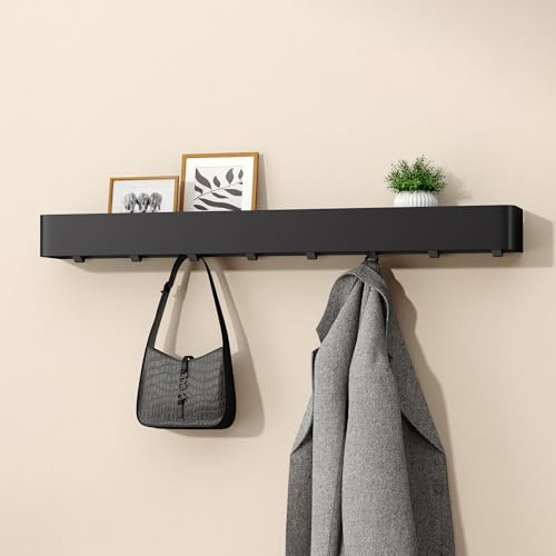 doporro Wandgarderobe mit Ablage, Garderobenleiste schwarz 80 cm, 8 Haken