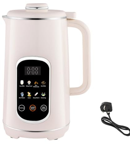 OEBUAFI Nut Milk Blender, 7 in 1 Programmable Soy Milk Maker with Digital Display and Self, Stainless Steel Blades for Nut Juice Smoothie and Soup (UK Plug)