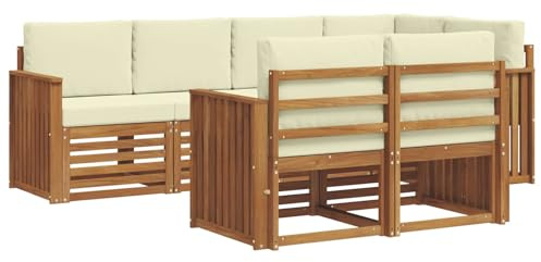 vidaXL Sofagarnituren 7 pcs Natur und Creme Massivholz Akazie, Garten-Sofa, modernes Outdoor-Sofa, langlebige Lounge, Bequeme Terassensitze für Dein Wohnzimmer
