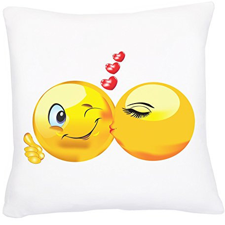 Rangebox Kissenüberzug mit Emoji, Liebesgeschichte, hochauflösende Bilder, doppelseitig, Kissenbezug, 45 x 45 cm, Polyester, Kuss-Design, 18 x 18