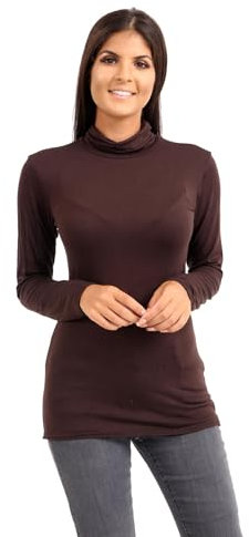 janisramone® Women's Long Sleeve Turtle Neck Polo Shirts, Size 8-26 Chocolate
