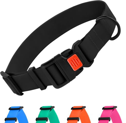 CollarDirect Wasserdichtes Hundehalsband Verstellbar – Silikon & Kunststoff, Geruchsresistent, Leicht zu Reinigen, Sicherheitsverschluss – für kleine, mittlere & große Hunde (Schwarz, XL (45-66 cm))