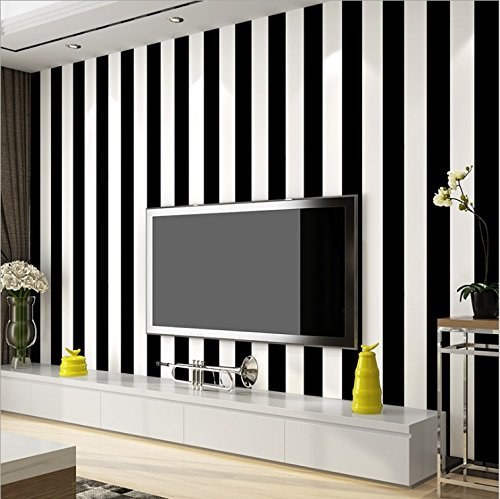 YangYun Home Decoration Papier peint non tissé moderne minimaliste à rayures verticales pour chambre à coucher, salon - Non collé -noire et blanche 1,73' W x 32,8' L, rayé large est de 0,43'