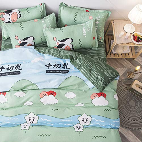 Mateju Bettwäsche Set aus Mikrofaser 4 Teilig, Niedlich Tiere Reißverschluss Bettbezug für Jungen und Mädchen Bequem Bettwäsche mit Bettbezug+Bettlaken+2 Kopfkissenbezug (150x200cm,Kuhsteppe)