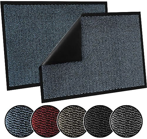 TrendMakers Door Mat Indoor & Outdoor Non-Slip Rubber Backed door mats indoor Super Absorbent Washable Dirt Trapper doormats - Durable & wrinkle-free Barrier Rug (Midnight Blue/Black - 40cm x 60cm)