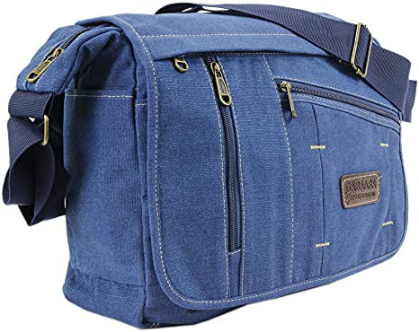 irisaa Große Umhängetasche Damen, Casual Handtasche mit vielen fächern, Canvas Multifunkionale Schultertasche für Schule Shopping Arbeit, Unisex, Damen Tasche:Blau