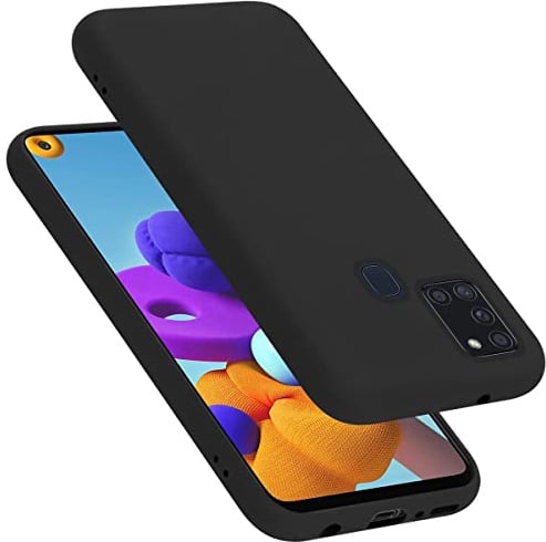 Cadorabo Hülle kompatibel mit Samsung Galaxy A21s Hülle Silikon Handyhülle für Galaxy A21s Case aus flüssigem Silikon- Kratzfeste und stoßfeste dünne TPU Schutzhülle - Liquid SCHWARZ