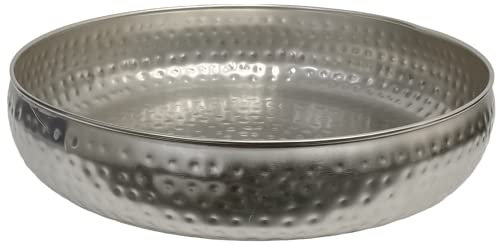 Large 30cm Round Antique Silver Serving Tray Stainless Steel Deep Tray Hammered