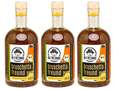 DIE ÖLFREUNDE ''Bio Bruschettafreund'' | 3er Sparset | Rapsöl mit Gewürzen 3x0,5l | hochwertig kaltgepresstes Öl | vegan | nachhaltiges Speiseöl mit Omega 3 und Omega 6 Fettsäuren