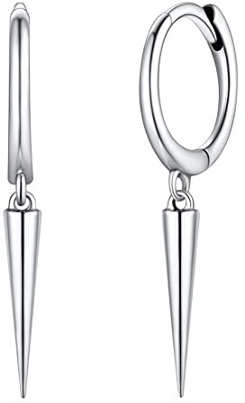 FOCALOOK Damen Punk Stil Baumeln Ohrringe Silber 925 Huggie Kreolen mit umgekehrtem Kegel Street Style kleine Ohrringe Ohrschmuck für Party Geburtstag