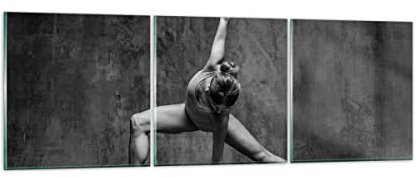 Mehrteilige Bilder auf Glas 120x40cm Glasbild Tanz Figur Schwarz und Weiß Groß Wanddeko Schlafzimmer Küche Set 3 teilige Wandbilder Dekoration Wohnzimmer Modern Wand Kunstdruck Art GCA120x40-4348