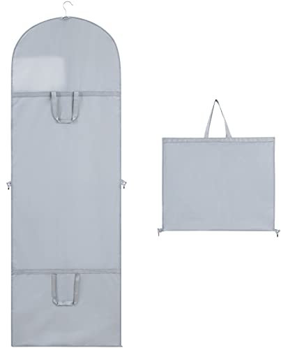 Niviy Kleidersack Lang 180CM Grau Kleidersäcke Brautkleid PEVA Wasserdicht Mit Sichtfenster Faltbar Leicht Zu Tragen,Für Anzüge Mäntel Abendkleider Kann von Hand angehoben werden Anzugsack 1 PCS