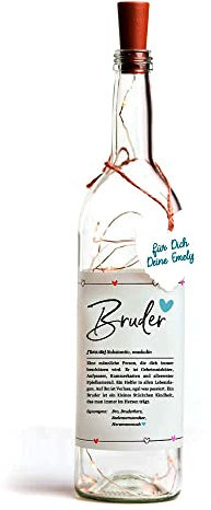 Himmelsflüsterer - LED Flaschenlicht Nr. 1 Definition mit süßem Definitions-Spruch | Bruder Geschenk | Dekoflasche mit LED Beleuchtung | Geschenk Bruder Geburtstag | inkl. Batterien