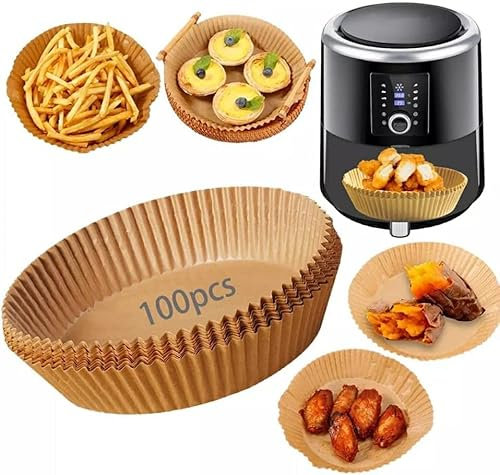 100 fogli di Carta forno per friggitrice ad aria e forno cartaforno ad aria forno a microonde 100 Pad misura 20 x 4.5 cm base 16cm